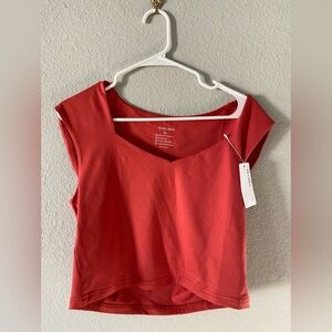 ReoRia Red/Orange Short Sleeve Seamless Crop Top Womens Sz XL Slimming Shapewear